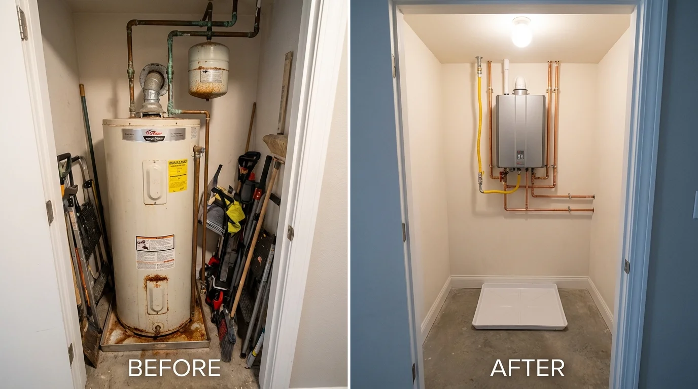 Tank water heater versus wall-mounted tankless unit comparison for Warren, IN homeowners